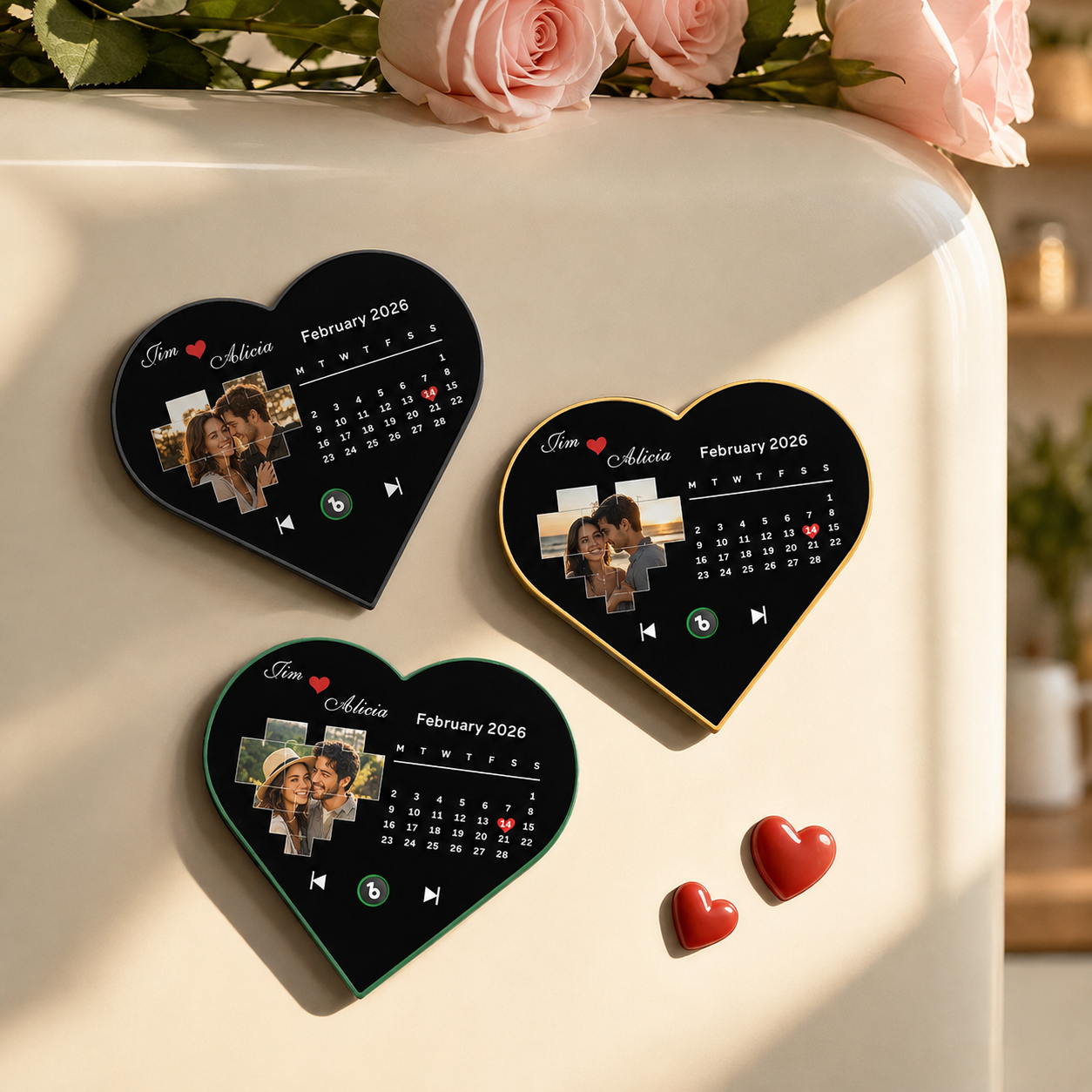 Custom Heart-Shaped Music Photo Fridge Magnet — Couples Gift