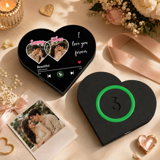 Custom Heart-Shaped Music Photo Fridge Magnet — Couples Gift