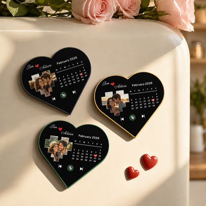 Custom Heart-Shaped Music Photo Fridge Magnet — Couples Gift